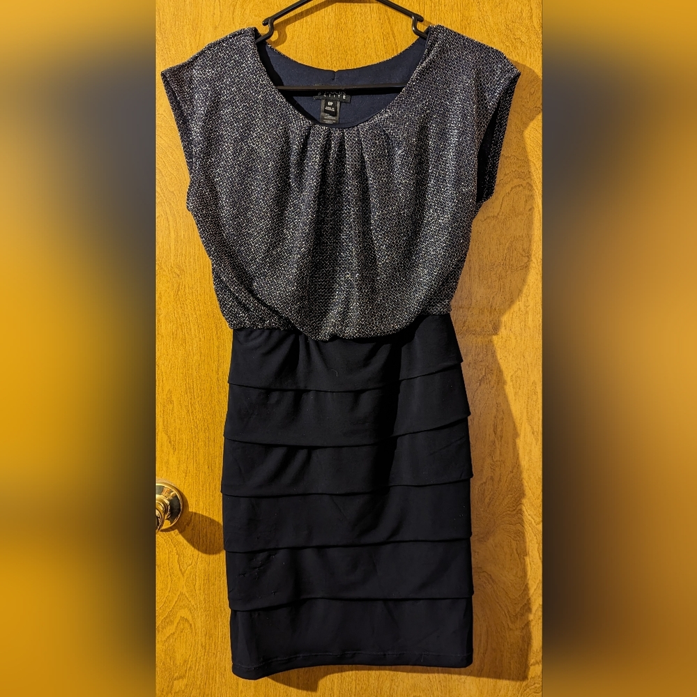 Enfocus Petite Bodice Tiered Black fitted Dress